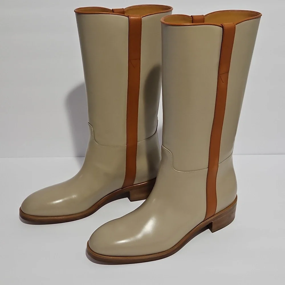 Gucci Women's Unisex Leather Mid-Calf Boot Beige/Tan 8 Shoe Horn Dust Bag Box - Picture 4 of 15
